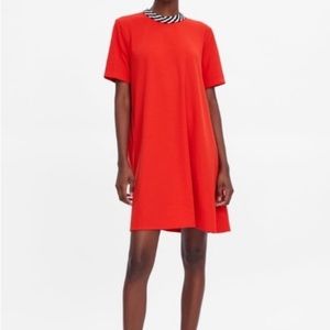 Zara Red Shift Dress with Braided Neckline